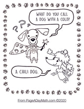 Load image into Gallery viewer, cute cartoon dogs and kids dog jokes for kindergarteners about hot dogs