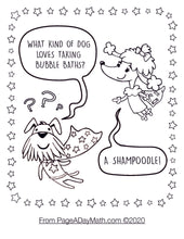 Load image into Gallery viewer, cute cartoon dogs and kids dog jokes for kindergarteners about taking a bubble bath