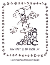 Load image into Gallery viewer, coloring page with cartoon dog with a skateboardcounting coloring pages for preschoolers about the number 8
