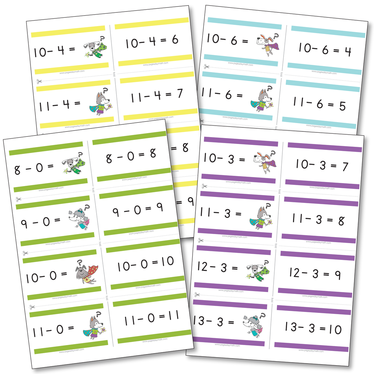 Subtraction Flash Cards Printable Subtraction Flashcards (012) Page
