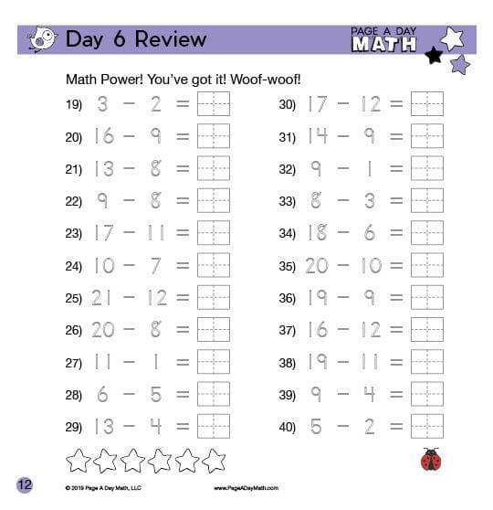 Subtraction &amp; Handwriting Review Book| PageADayMath.com – Page A Day Math