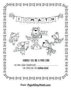 kids math certificate for preschooler with cartoon dogs