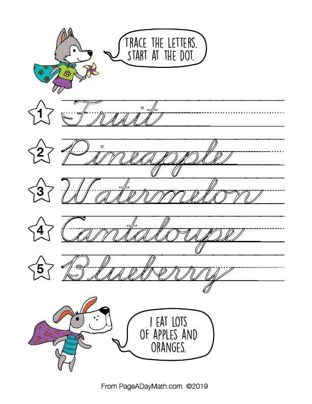 100 EATS & TREATS Cursive Handwriting Books – Page A Day Math