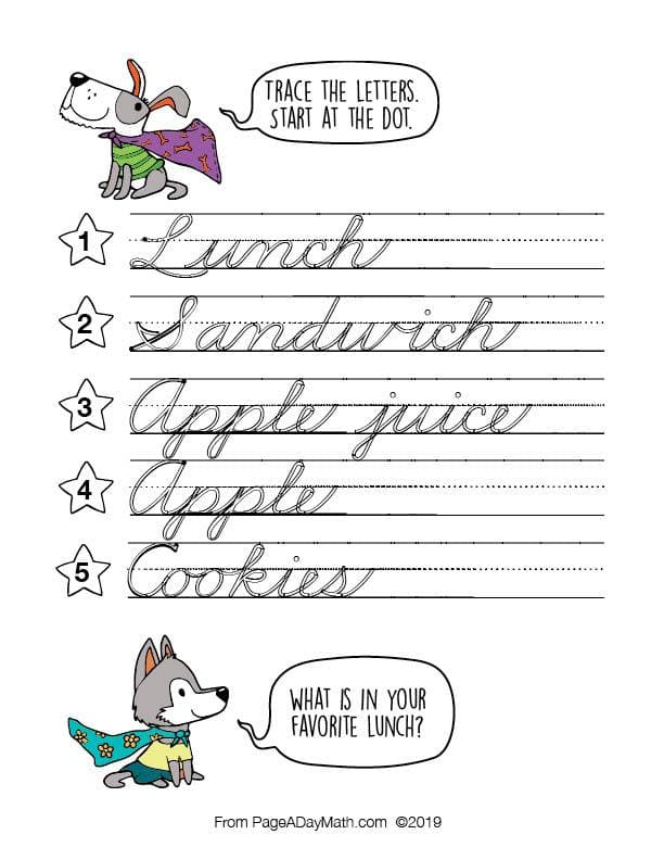 100 EATS & TREATS Cursive Handwriting Books – Page A Day Math