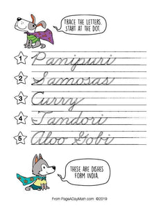 100 FABULOUS FOODS Cursive Handwriting Books – Page A Day Math