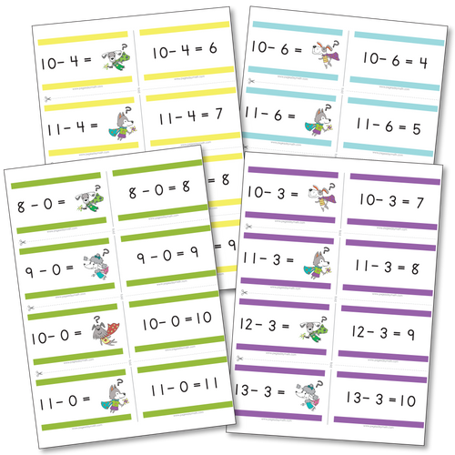 Subtraction Flashcards | Subtraction Facts up to 24-12=12