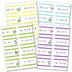 Subtraction Flashcards | Subtraction Facts up to 24-12=12