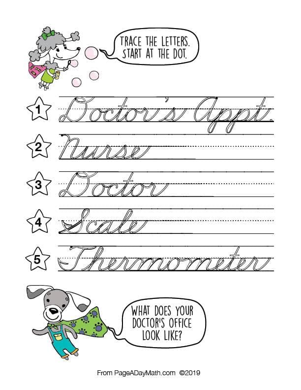 100 PLACES & SPACES Words Cursive Handwriting Book – Page A Day Math