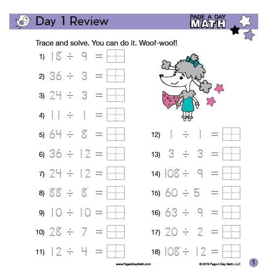 Division & Handwriting Review Book | up to 144/12=12 – Page A Day Math