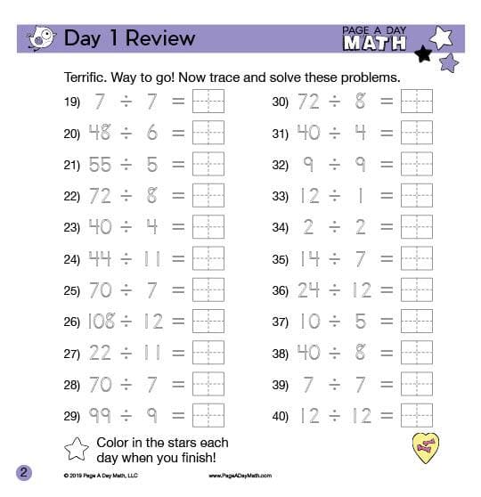 Division & Handwriting Review Book | up to 144/12=12 – Page A Day Math
