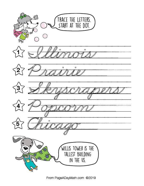 State Inspection Cursive 100 SCENIC STATES Cursive Handwriting Books – Page A Day Math